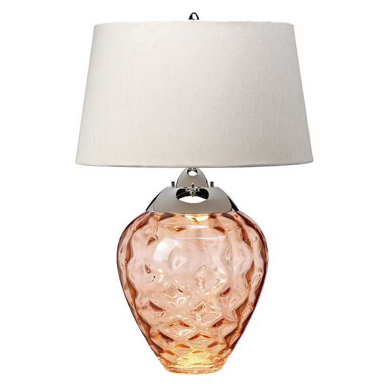 Настольная лампа с фактурным стеклянным основанием красного цвета с хромированной деталью у горловины и белым абажуром из искусственного шёлка Elstead Lighting Хром Красный Прозрачное Стекло в Орле | Loft Concept 