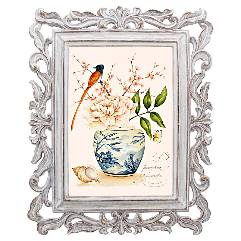 Постер Sakura Branch and Bird Poster Мульти Белый винтажная патина Постер Sakura Branch and Bird Poster Мульти Белый винтажная патина в Орле | Loft Concept