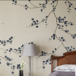Обои ручная роспись Cherry Tree Original colourway on Stone Ochre dyed silk варинант исполнения - 1 | Loft Concept в Орле