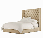 Кровать двуспальная бежевая с основанием из массива дерева с мягким изголовьем Flax Beds варинант исполнения - 1 | Loft Concept в Орле