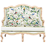 Диван двухместный из натурального бука золотистый с изображением птиц и цветов Blooming Birds варинант исполнения - 1 | Loft Concept в Орле