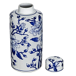Ваза цилиндрической формы с крышкой и синим цветочным узором на белом фоне Blue & White Ornament варинант исполнения - 1 | Loft Concept в Орле