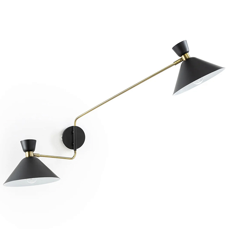 Бра с 2-мя поворотными плафонами Davy Duo Wall Lamp Черный Винтажная латунь Бра с 2-мя поворотными плафонами Davy Duo Wall Lamp Черный Винтажная латунь в Орле | Loft Concept