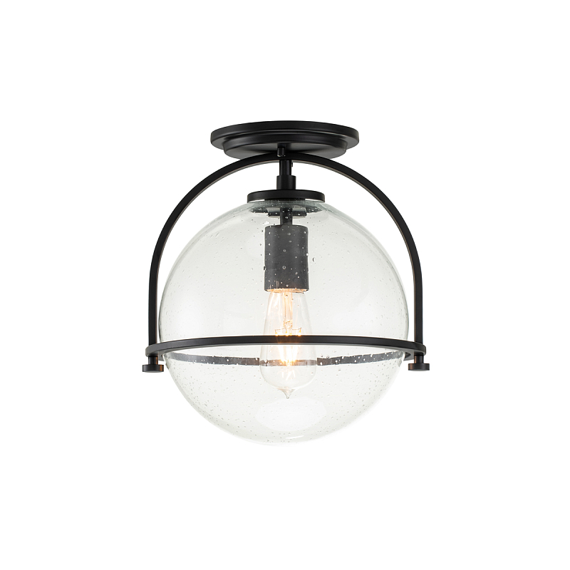 Потолочный светильник с прозрачным стеклянным шаром с эффектом пузырьков Hinkley Латунь Прозрачное Стекло Никель Черный в Орле | Loft Concept 