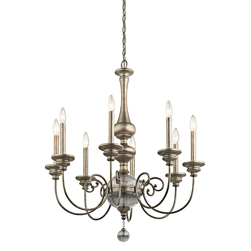 Люстра серебряного цвета с состаренным эффектом и декоративным подвесным шаром Kichler Серебро винтаж в Орле | Loft Concept 