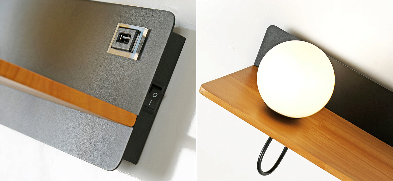 Бра с полкой Black GAVIN WOOD USB Бра с полкой Black GAVIN WOOD USB - Loft-Concept в Орле