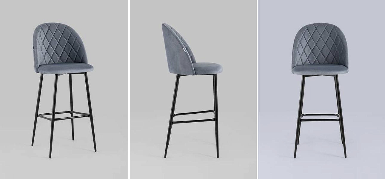Барный Стул Miruna Rhombus Серый Велюр Барный Стул Miruna Rhombus Серый Велюр - Loft-Concept в Орле