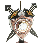 Часы настольные в виде щита с флагом из натуральных камней Змеевик и Креноид Stone Clock варинант исполнения - 3 | Loft Concept в Орле