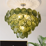 Люстра из зеленых стеклянных дисков с перламутровым эффектом Green Glowing Glaze варинант исполнения - 3 | Loft Concept в Орле