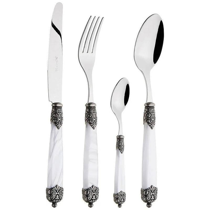 Набор столовых приборов на 6 персон 24 предмета Luxury Cutlery Серебряный Бежевый Черный Белый Набор столовых приборов на 6 персон 24 предмета Luxury Cutlery Серебряный Бежевый Черный Белый в Орле | Loft Concept