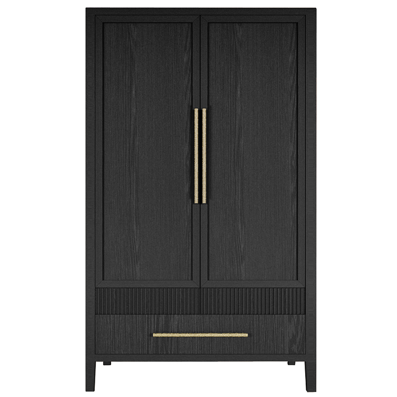 Шкаф платяной Primo с выдвижными ящиками шпон Светлый дуб Черный Золотой в Орле | Loft Concept 