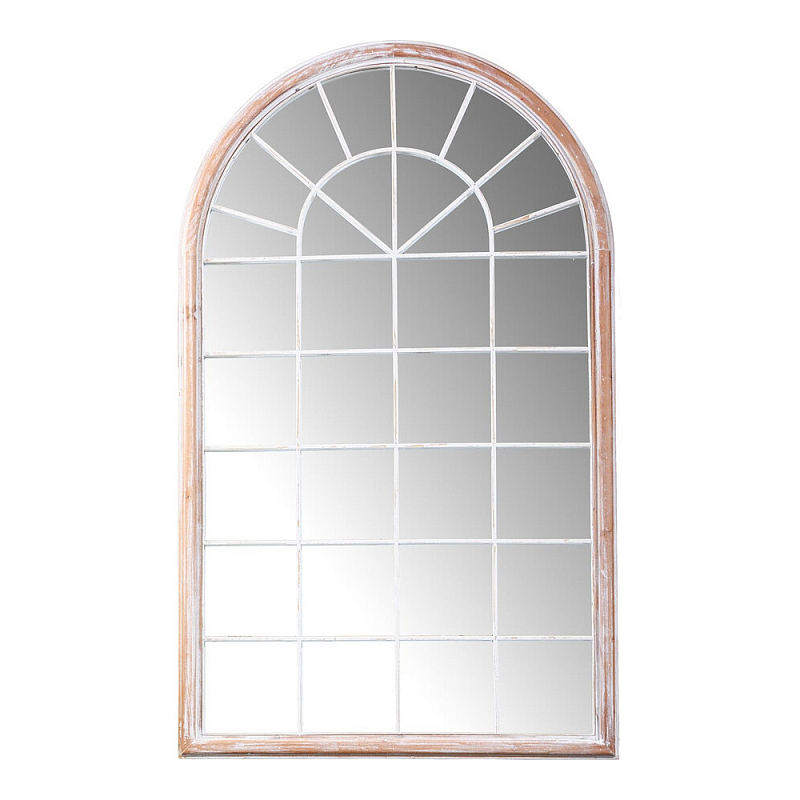Зеркало-окно настенное в венецианском стиле с деревянной рамой бежевого цвета Venetian Smooth Белый Бежевый в Орле | Loft Concept 