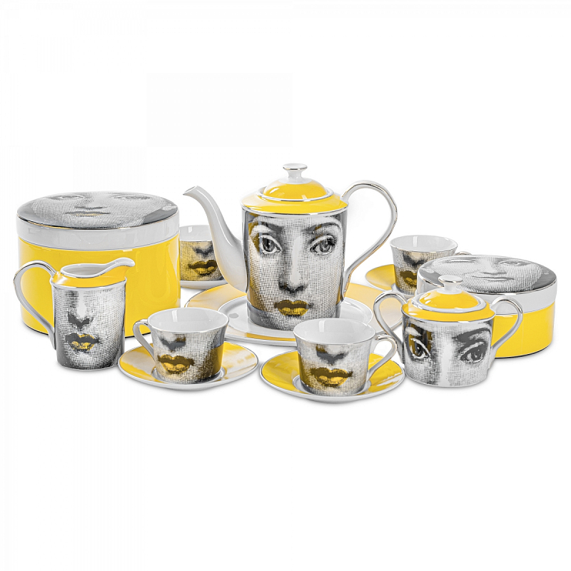 Чайный сервиз Fornasetti Белый Желтый Серый Чайный сервиз Fornasetti Белый Желтый Серый в Орле | Loft Concept