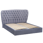 Кровать двуспальная серая с основанием из массива дерева с мягким изголовьем Velour Beds варинант исполнения - 1 | Loft Concept в Орле