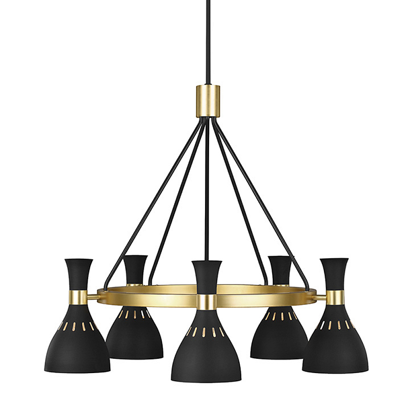 Люстра с 5-ю плафонами в форме песочных часов с узкими перфорированными отверстиями Feiss Черный Белый Латунь в Орле | Loft Concept 