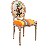 Стул бежевый в разноцветную полоску из натурального бука с изображением птиц и цветов Blooming Yellow Red Birds Colorful Stripes Chair варинант исполнения - 2 | Loft Concept в Орле