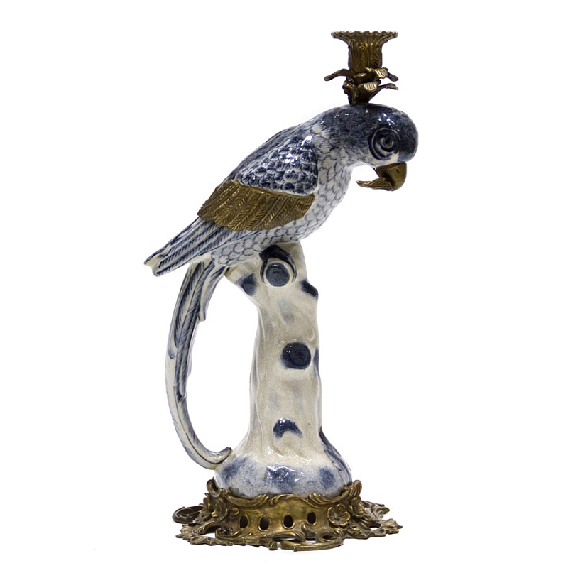 Подсвечник Parrot Porcelain & Bronze Белый Синий Бронза Подсвечник Parrot Porcelain & Bronze Белый Синий Бронза в Орле | Loft Concept