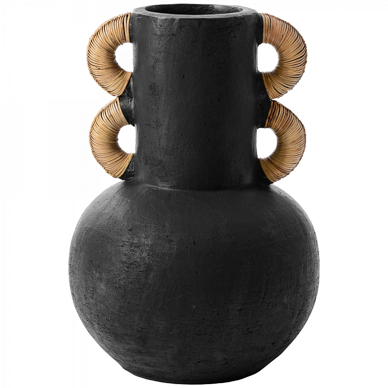 Ваза Round Vase Ceramic & Rattan Черный Ваза Round Vase Ceramic & Rattan Черный в Орле | Loft Concept
