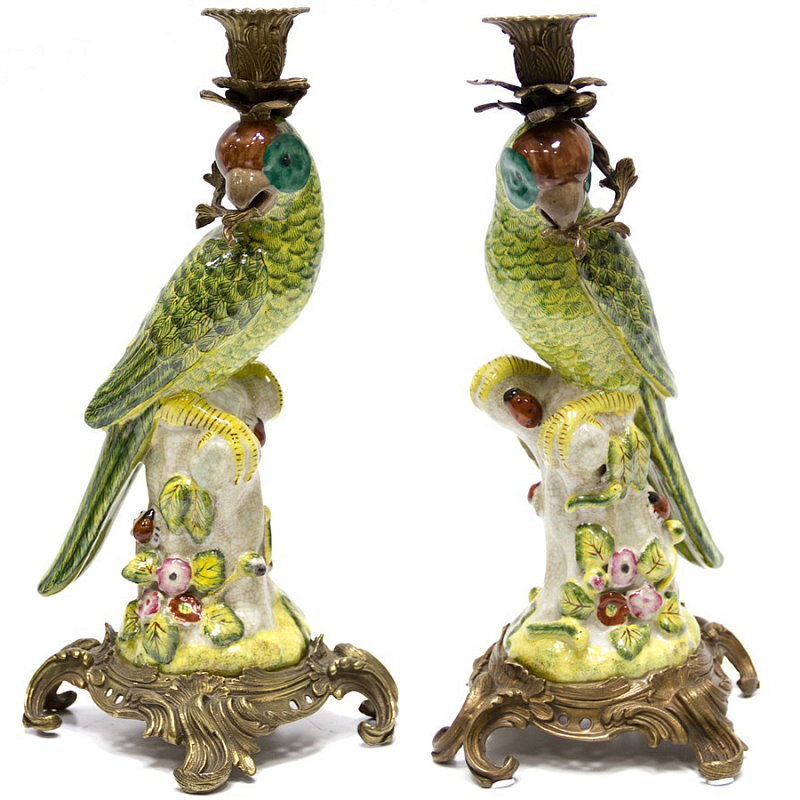 Подсвечник Candlestick Green Parrot Зеленый Бронза в Орле | Loft Concept 