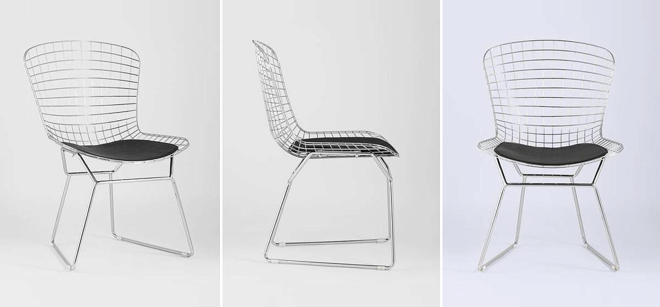 Стул Bertoia Chair Хромированный с Черной подушкой Стул Bertoia Chair Хромированный с Черной подушкой - Loft-Concept в Орле