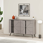 Комод бежево-серый с 4-мя дверцами с геометрическим рисунком на металлических ножках DUNE CONSOLE LIGHT MOCHA варинант исполнения - 2 | Loft Concept в Орле