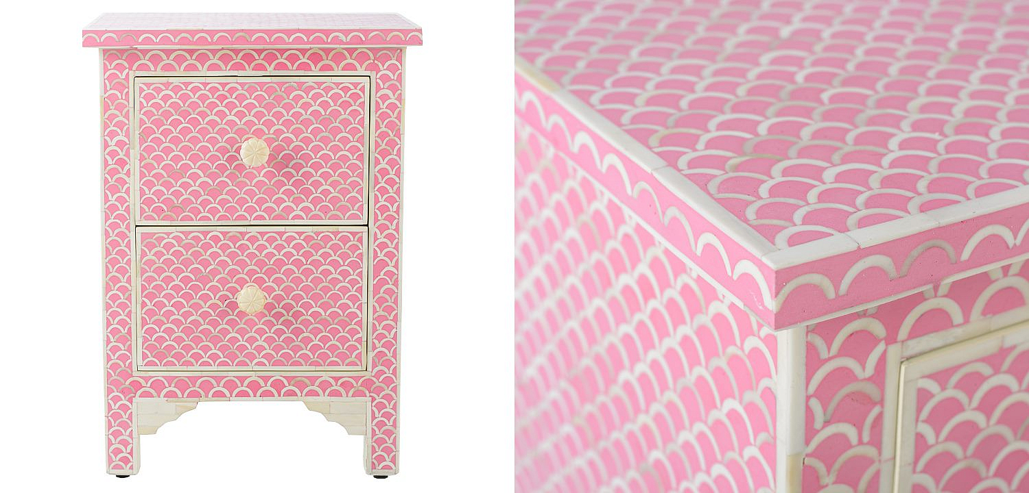 Тумбочка Pink Indian Bone Inlay nightstand Тумбочка Pink Indian Bone Inlay nightstand - Loft-Concept в Орле
