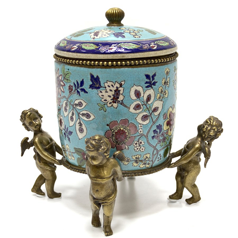 Шкатулка Casket Wonderful Flowers and Putti Голубой Бронза в Орле | Loft Concept 