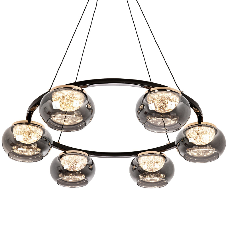 Люстра с круглыми плафонами из дымчато-серого стекла IONA Grey Glass Chandelier 6 Дымчатый (Smoke) Глянцевое золото Черный Люстра с круглыми плафонами из дымчато-серого стекла IONA Grey Glass Chandelier 6 Дымчатый (Smoke) Глянцевое золото Черный в Орле | Loft Concept