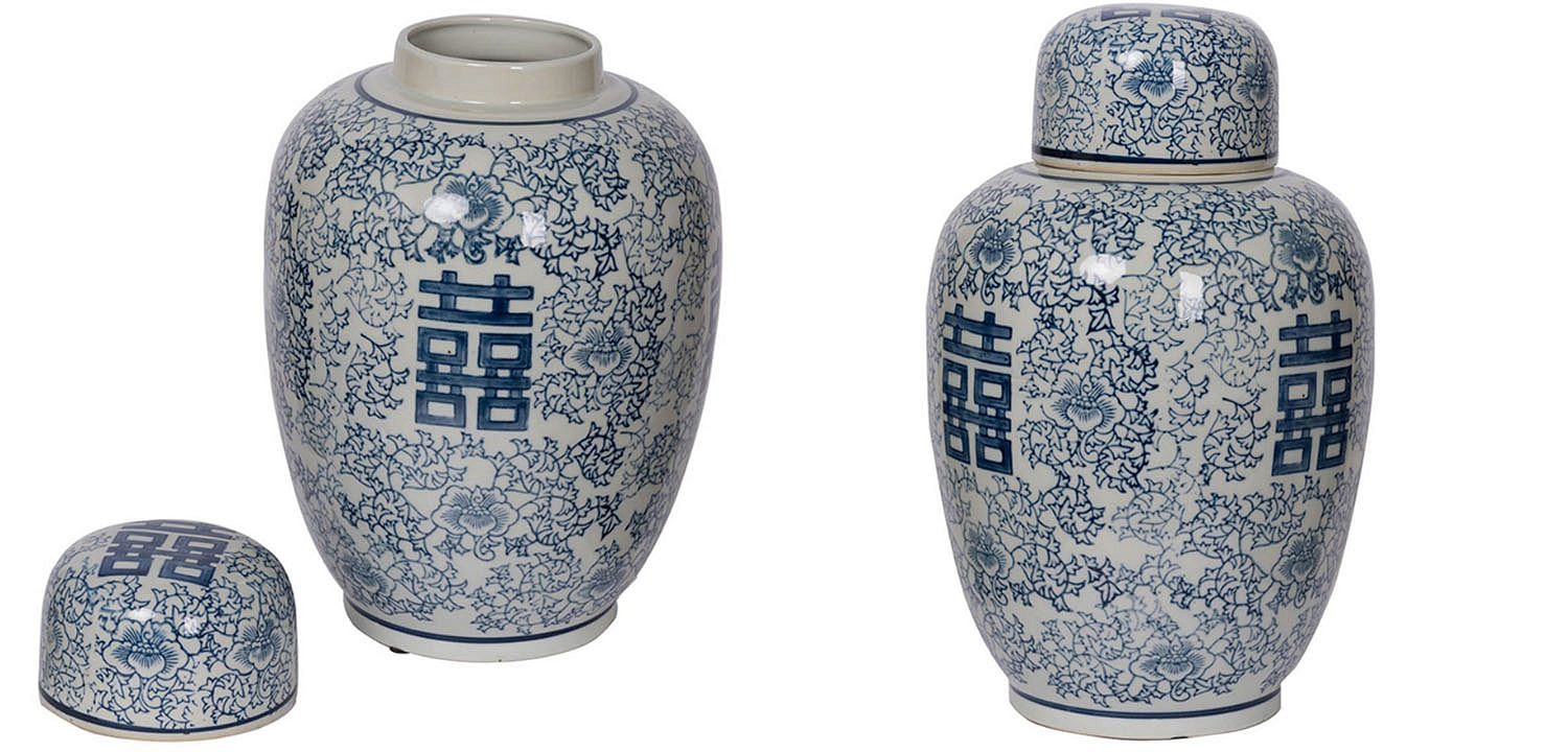 Китайская ваза c крышкой Blue & White Ornament Vase Китайская ваза c крышкой Blue & White Ornament Vase - Loft-Concept в Орле