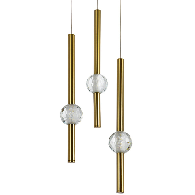 Подвесной светильник с 3-мя плафонами Celestin Spheres Brass Hanging Lamp Латунь Прозрачный Подвесной светильник с 3-мя плафонами Celestin Spheres Brass Hanging Lamp Латунь Прозрачный в Орле | Loft Concept