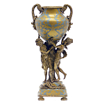 Ваза голубого цвета из фарфора с золотым растительным орнаментом и бронзовыми фигурками женщин Eden Garden porcelain and bronze варинант исполнения - 2 | Loft Concept в Орле