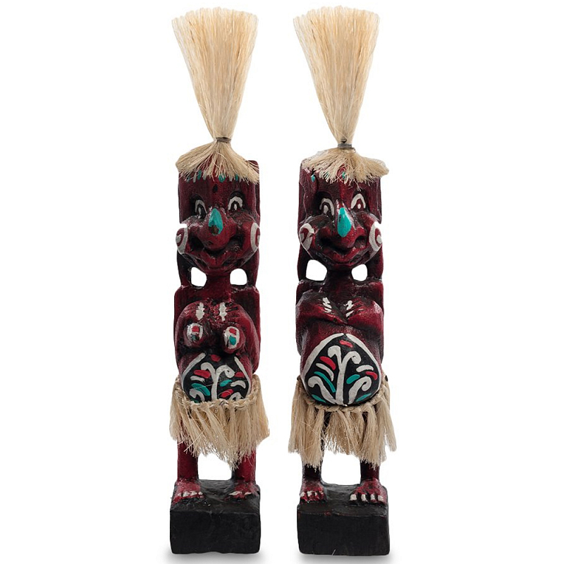 Комплект из 2-х деревянных статуэток Asmat Straw Headdress Statuettes Red Turquoise Красный Бежевый Бирюзовый Белый Мульти Комплект из 2-х деревянных статуэток Asmat Straw Headdress Statuettes Red Turquoise Красный Бежевый Бирюзовый Белый Мульти в Орле | Loft Concept