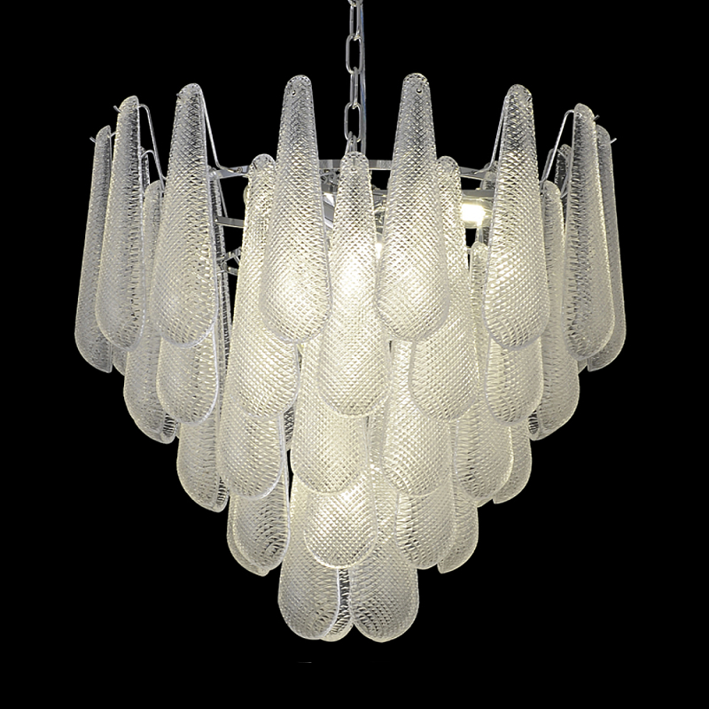 Люстра с подвесками из рифленного стекла в форме капель Textured Glass Chandelier Прозрачный Хром Люстра с подвесками из рифленного стекла в форме капель Textured Glass Chandelier Прозрачный Хром в Орле | Loft Concept