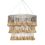 Люстра трехъярусная с декором из круглых деревянных бусин с кисточками Gray Brown Wooden Beads Chandelier варинант исполнения - 2 | Loft Concept в Орле