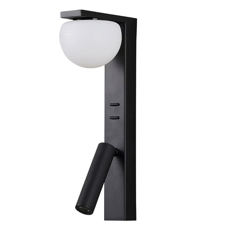 Бра с белым полусферическим плафоном и цилиндрическим поворотным спотом Trumpet Wall Lamp Черный Белый Бра с белым полусферическим плафоном и цилиндрическим поворотным спотом Trumpet Wall Lamp Черный Белый в Орле | Loft Concept