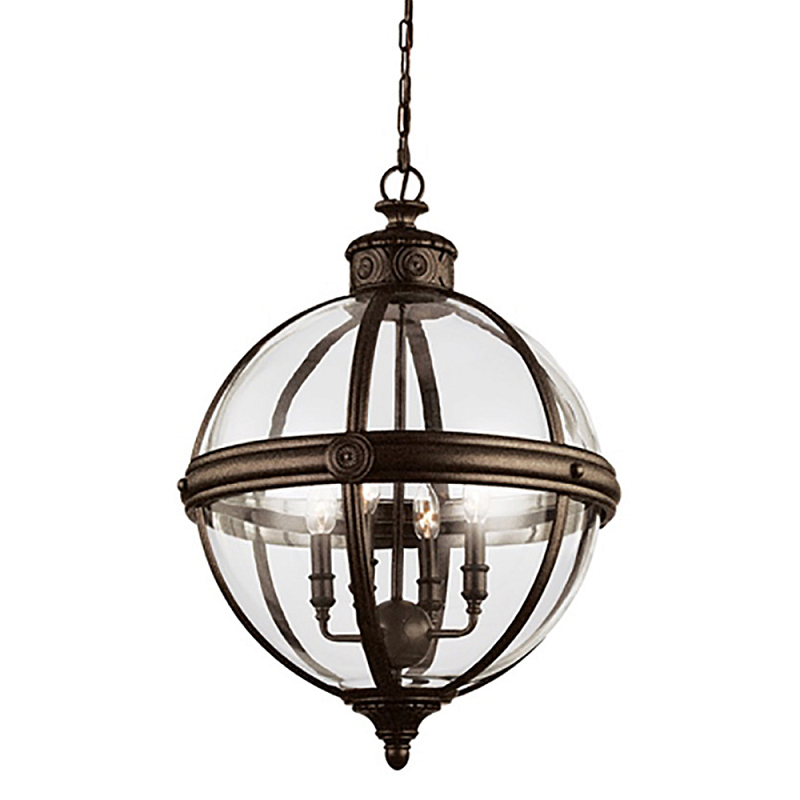 Подвесной светильник бронзового цвета с прозрачным стеклянным плафоном в форме шара в индустриальном стиле на цепи 4 лампы Feiss Бронза Прозрачное Стекло в Орле | Loft Concept 