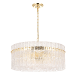Люстра подвесная круглая с прозрачными рельефными стеклянными вставками и золотым основанием Textured Glass Chandelier варинант исполнения - 1 | Loft Concept в Орле
