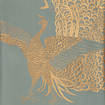 Обои ручная роспись в стиле Арт-деко Whistler Peacocks Golden colourway on Blue Grey dyed silk варинант исполнения - 2 | Loft Concept в Орле