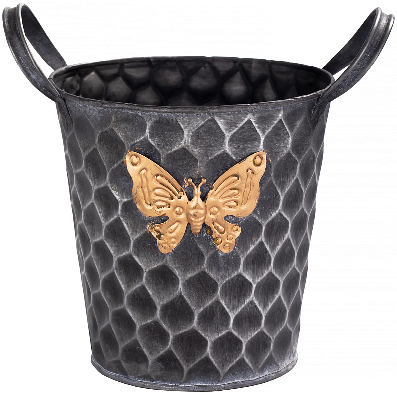 Железное кашпо Gold butterfly design Серый Черный Золотой Железное кашпо Gold butterfly design Серый Черный Золотой в Орле | Loft Concept