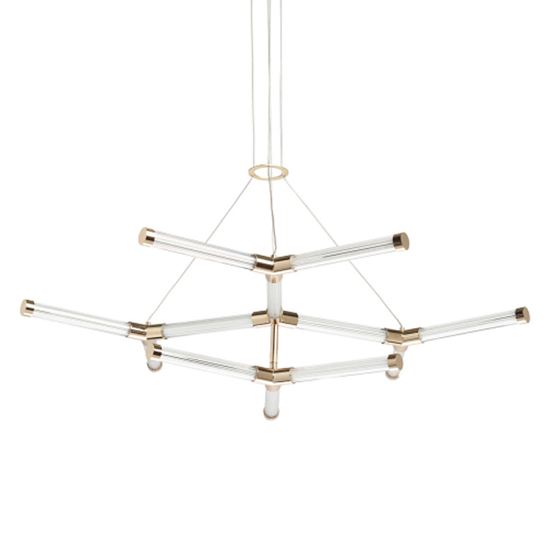 Люстра с геометрической конструкцией из вытянутых цилиндрических плафонов Hex Scaffold  Белый Золотой в Орле | Loft Concept 