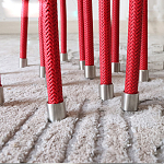 Дизайнерский журнальный стол с круглой прозрачной столешницей и основанием в виде красных металлических тросов Wires варинант исполнения - 3 | Loft Concept в Орле