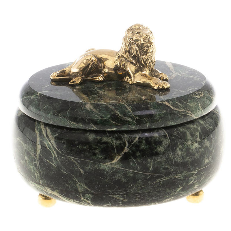 Шкатулка из натурального камня змеевик с фигуркой льва Stone Casket Змеевик Бронза Шкатулка из натурального камня змеевик с фигуркой льва Stone Casket Змеевик Бронза в Орле | Loft Concept