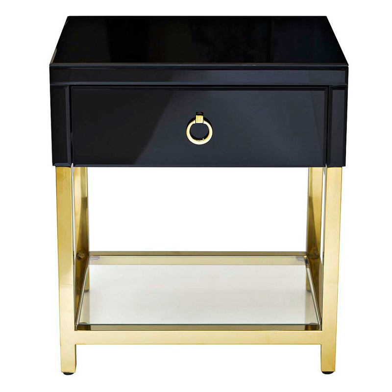 Тумба Black Gold Nightstand Глянцевый черный Глянцевое золото Прозрачный в Орле | Loft Concept 