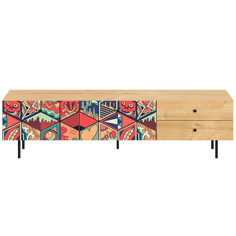 Длинная ТВ-тумба с принтом на ящиках Elise TV Stand Древесина Мульти Длинная ТВ-тумба с принтом на ящиках Elise TV Stand Древесина Мульти в Орле | Loft Concept