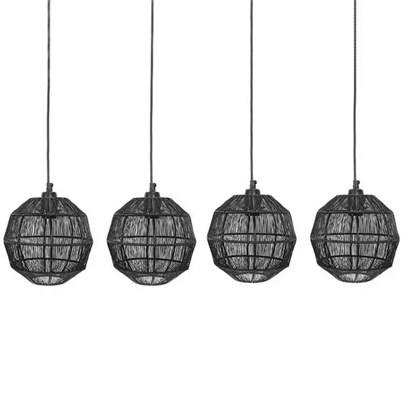 Подвесной светильник с 5-ю плетеными металлическими абажурами Wicker Iron Lamp Черный Подвесной светильник с 5-ю плетеными металлическими абажурами Wicker Iron Lamp Черный в Орле | Loft Concept
