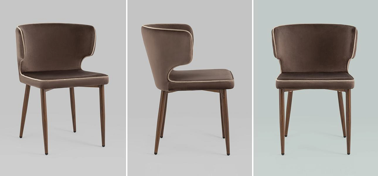 Стул Mateo Chair Коричневый Велюр с Белым Кантом Стул Mateo Chair Коричневый Велюр с Белым Кантом - Loft-Concept в Орле
