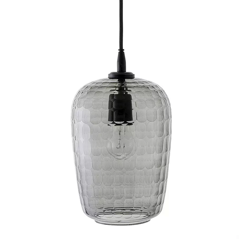 Подвесной светильник с рельефным узором на стеклянном плафоне Lamp with Frozen Glass Effect Серый Черный Подвесной светильник с рельефным узором на стеклянном плафоне Lamp with Frozen Glass Effect Серый Черный в Орле | Loft Concept