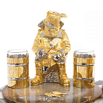 Икорница со стопками с декором "Рыбак с санями" с гравировкой на подставке из натуральных камней Агат Мрамор Decorative Cavair Dishes варинант исполнения - 3 | Loft Concept в Орле