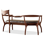 Кушетка с деревянным каркасом и сиденьем из коричневой натуральной кожи Moon Walnut Furniture варинант исполнения - 8 | Loft Concept в Орле