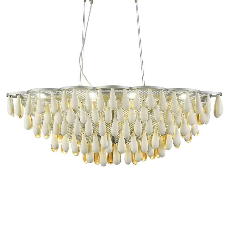 Люстра с подвесками в форме капель на серебристом каркасе Raindrop Белый Золотой Серебряный в Орле | Loft Concept 